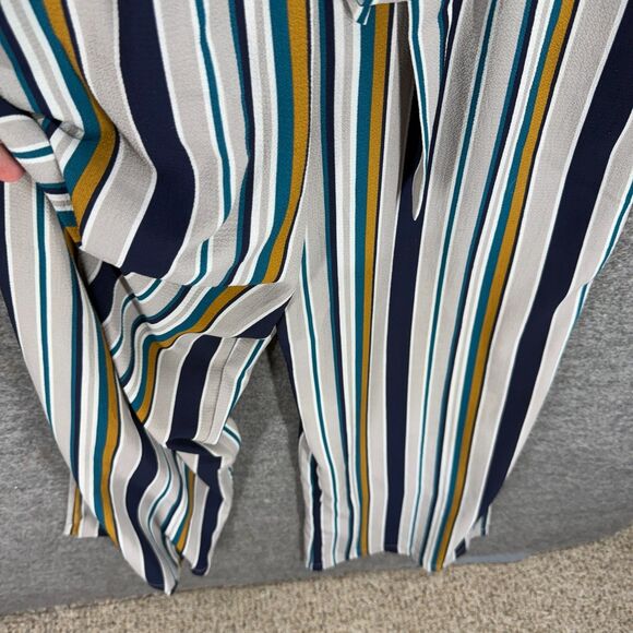 Monteau Jumpsuit Women S Small Gray Striped V-Neck Zipper Belted Sleeveless - Picture 3 of 7